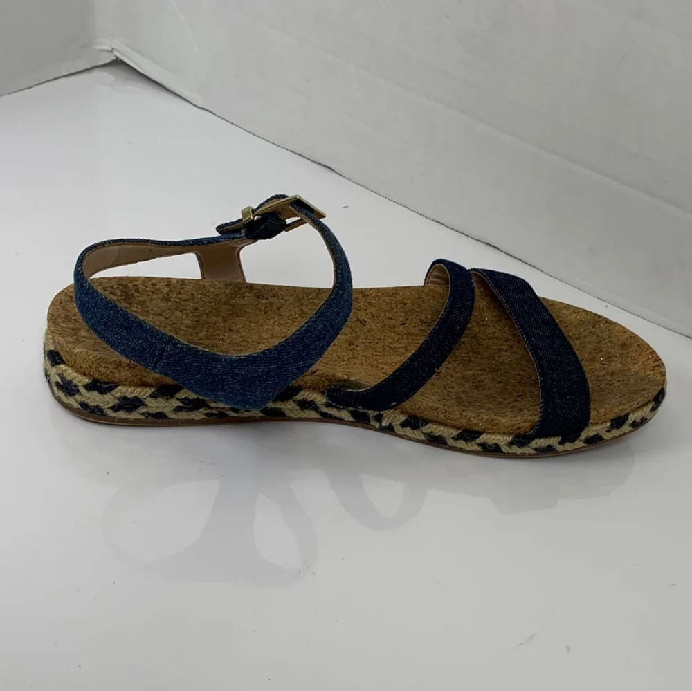 Amelia Grace Women Blue Denim Flat Open Toe Strappy Sandals Size 11 - Picture 2 of 10